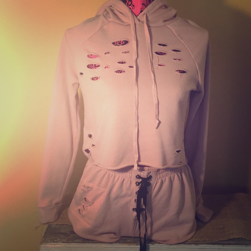 Blush pink two piece crop top set and shorts